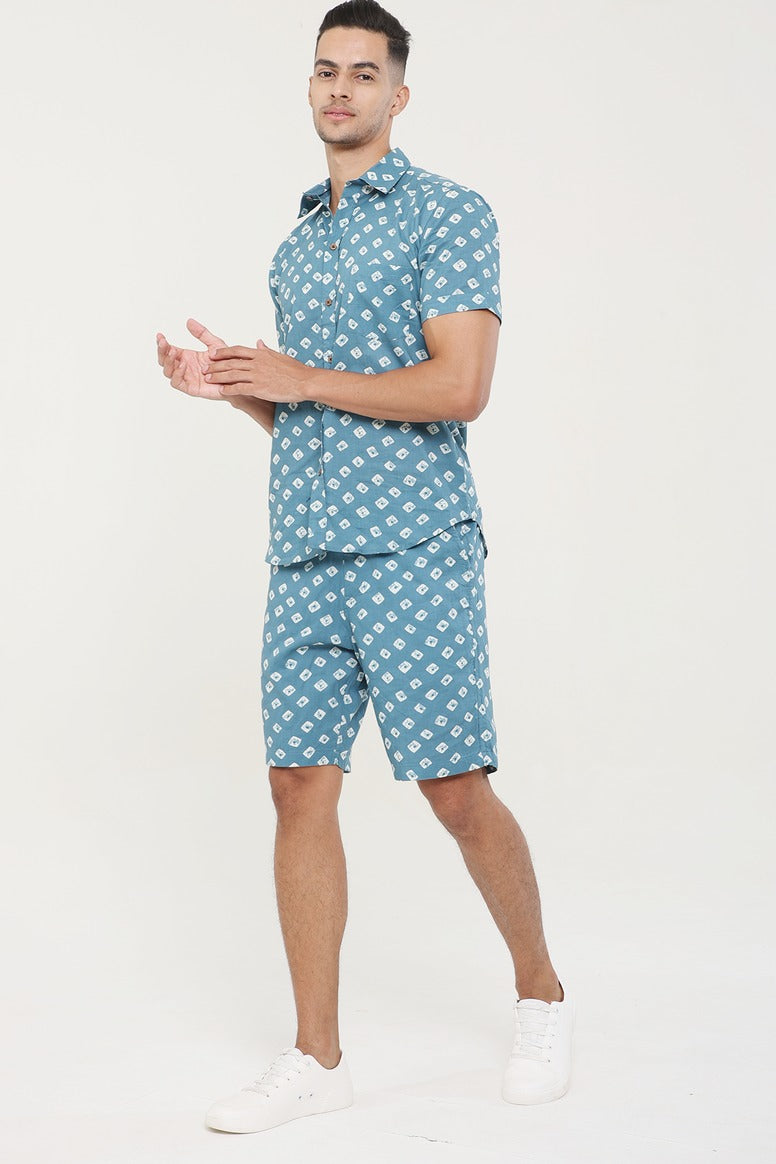 Grey Bandhej Co Ord Set For Mens