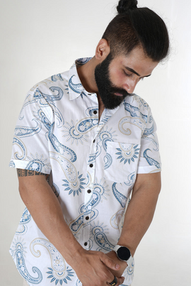 White color shirt Paisley print half sleeves Cotton shirt