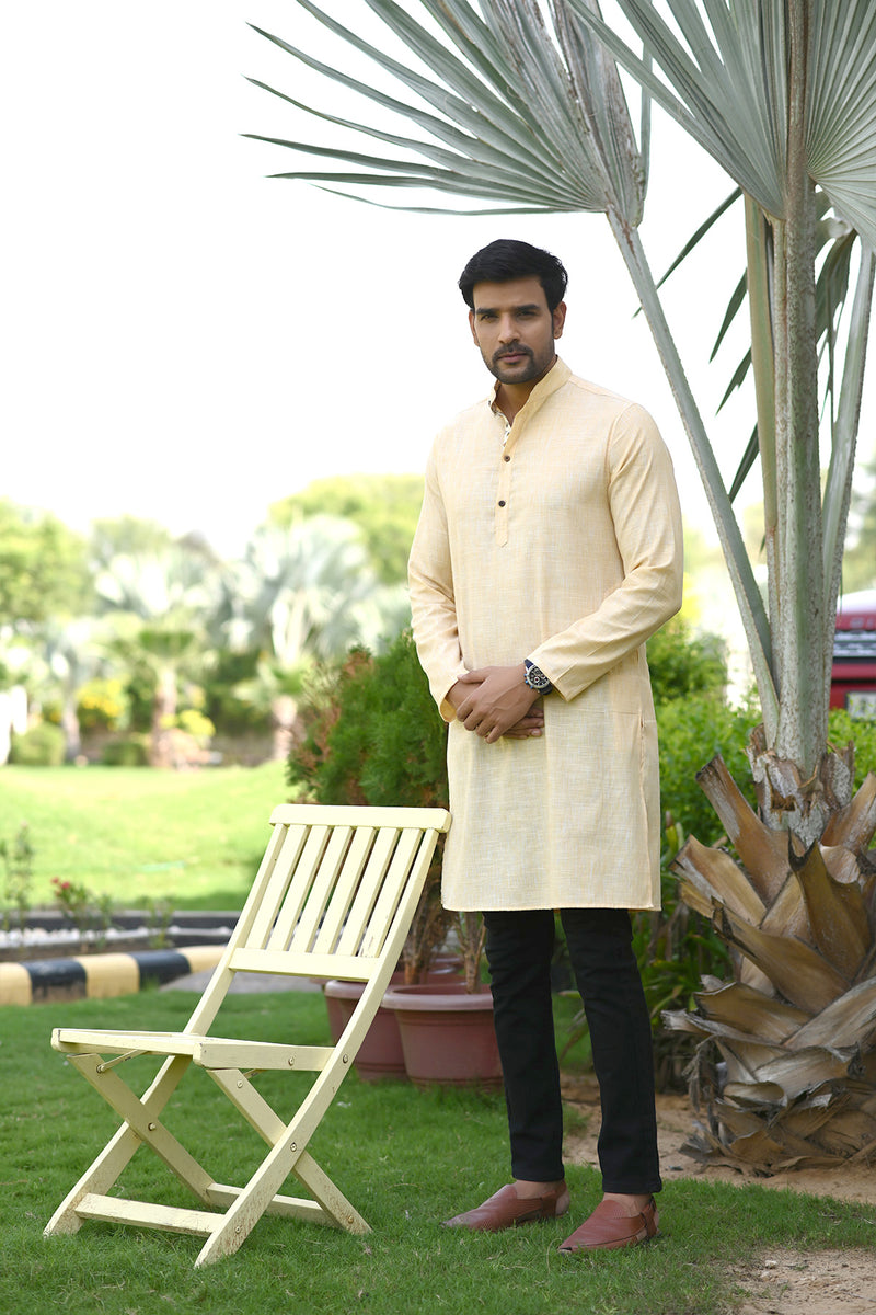 Long Kurta Plain Yellow Khadi Fabric | Style Matters