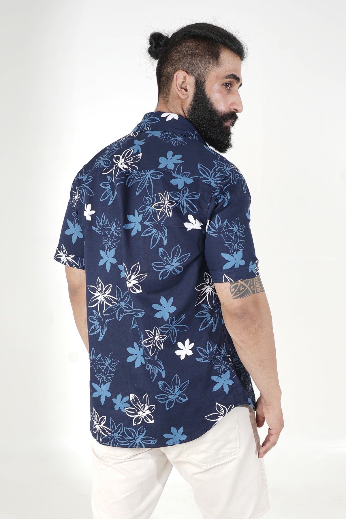 Blue color shirt Flowers print half sleeves Cotton shirt – Style Matters